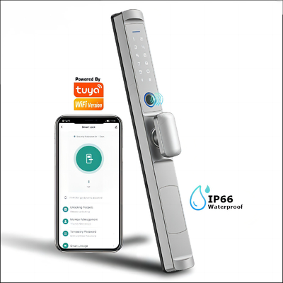 Chiusura porta slim biometrica a impronta digitale smart wireless con manico carino Tuya WIFI o TTLock App IP66 Chiusura impermeabile